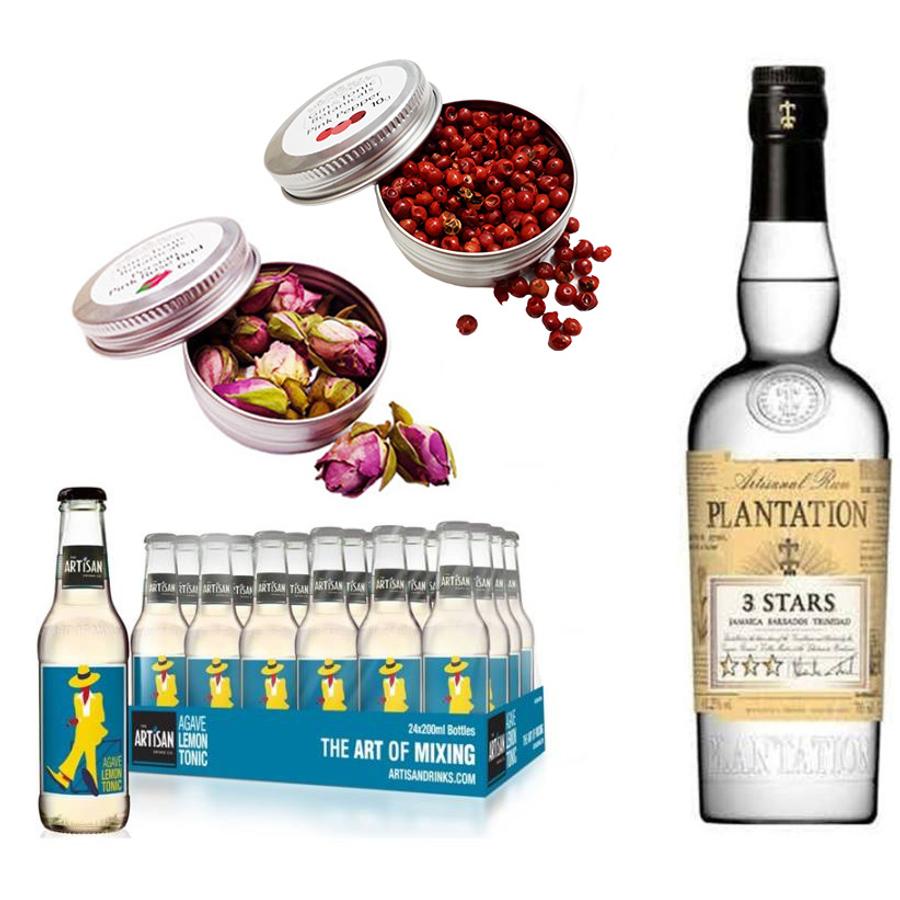 Plantation White Rum & 24 Artisan Lemon Agave Tonik 2 Ajándék Koktél Fűszerrel