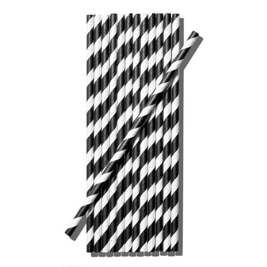 Papír szívószál (standard 6x195mm) fekete-fehér csíkos, 200 db/csomag 