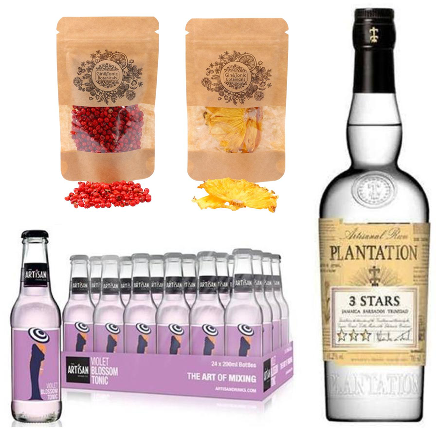 Plantation White Rum & 24 Artisan Violet Blossom Tonik 2 db Ajándék Koktél Fűszerrel